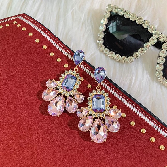 Purple Crystal rhinestone Elegant drop Earring - Picture 10 of 13